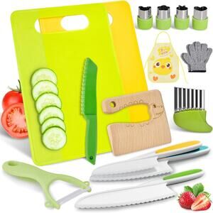 Kid Safe Cooking Tools Set - 15 Pieces Montessori - New - Knife Cutting Board